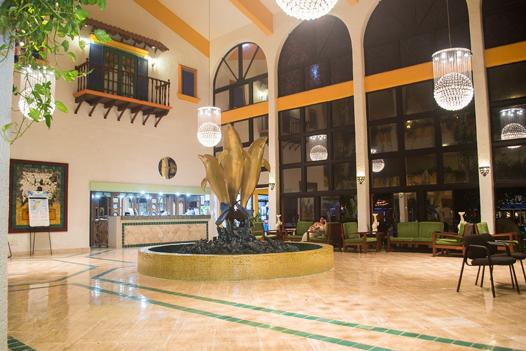 The lobby of the Hotel Cozumel & Resort serves as the gateway to the interior courtyard, which is the center of resort activities. The lobby of the Hotel Cozumel & Resort serves as the gateway to the interior courtyard, which is the center of resort activities.