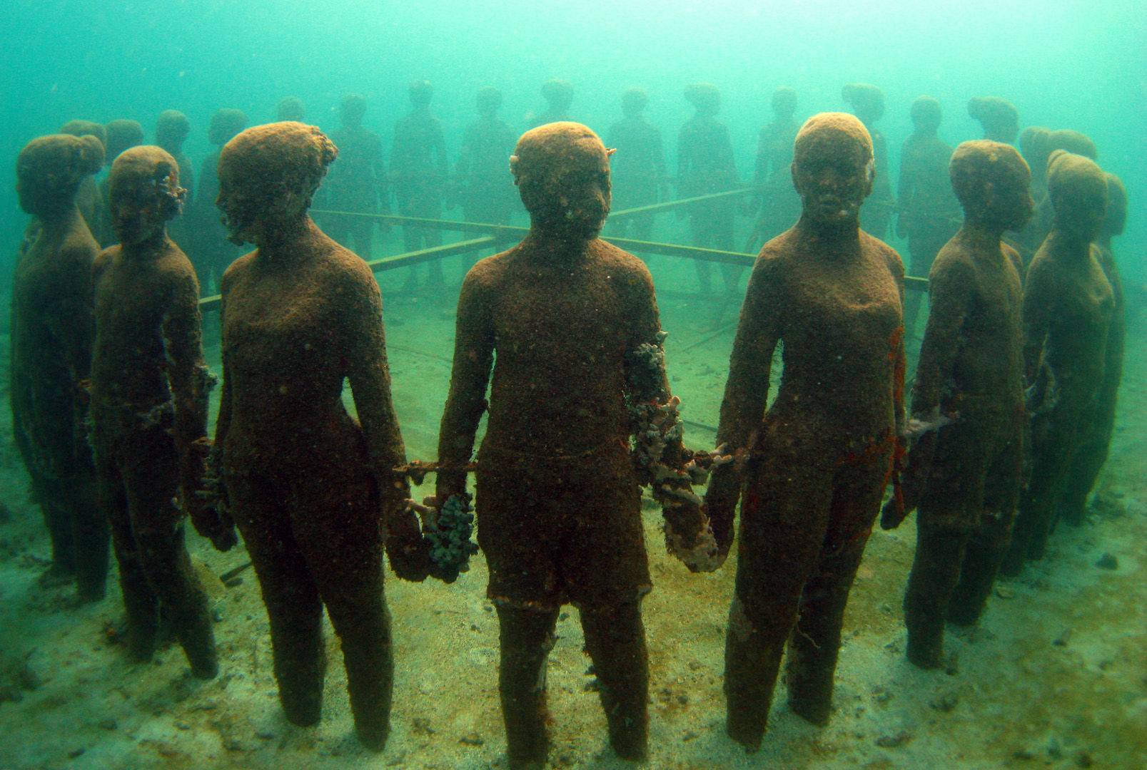 The Molinere Underwater Sculpture Park features a collection of ecologically friendly underwater contemporary art that will eventually become the foundation for new corals and sponges to grow on in the waters of Grenada The Molinere Underwater Sculpture Park features a collection of ecologically friendly underwater contemporary art that will eventually become the foundation for new corals and sponges to grow on in the waters of Grenada
